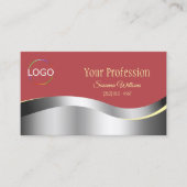 Chic Indian Red Wavy Silver Deco mit Markenlogo Visitenkarte (Vorderseite)