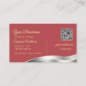 Chic Indian Red Wavy Silver Decor Initials QR Code Visitenkarte (Rückseite)