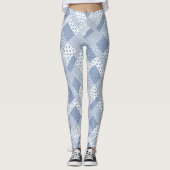 Chic Indigo Blau-Weiß-Imitate Muster Leggings (Vorderseite)