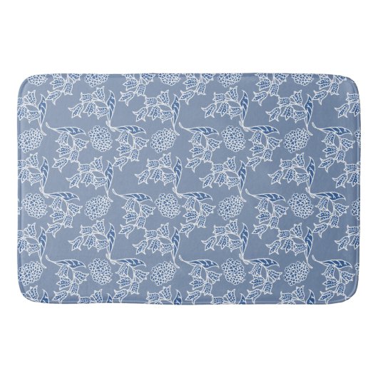 Chic Indigo Blue Ethnic Floral Print Bath Mat Badematte (Vorderseite)