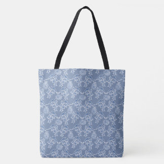 Chic Indigo Blue Floral Imitate Spitzen Muster Tasche