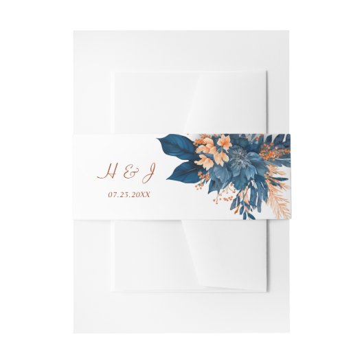 Chic Indigo Rust Monogram Wedding Einladungsbanderole (Vorderseite Beispiel)
