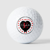 Chic Initial Letter Monogram Black Red Heart Dots Golfball (Vorderseite)