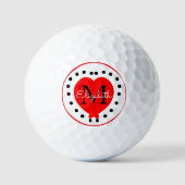Chic Initial Letter Monogram Red Heart Black Point Golfball (Vorderseite)