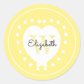 Chic Initial Letter Monogram Yellow White Heart Runder Aufkleber (Vorderseite)