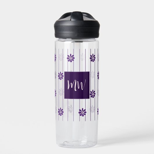 Chic Initialen Script Schrift Violette Linien & Bl Trinkflasche (Vorderseite)
