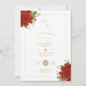 Chic Initials Floral Christmas Bouquets Foto Save The Date (Vorderseite)
