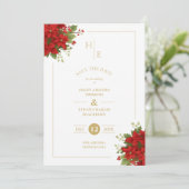 Chic Initials Floral Christmas Bouquets Foto Save The Date (Stehend Vorderseite)