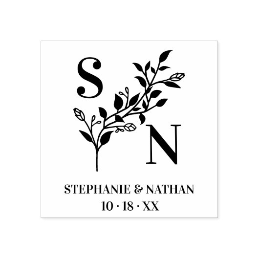 Chic Initials & Names Wildflowers Wedding Branches Gummistempel (Prägung)