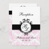 Chic Initials Pink Damask Wedding Empfang Card Einladung (Vorne/Hinten)