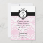Chic Initials Pink Damask Wedding Empfang Card Einladung (Rückseite)