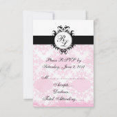Chic Initials Pink Damask Wedding RSVP Card Karte (Rückseite)