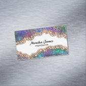 Chic Iridescent Blue Gold Imitats Glitzer Monogram Magnetische Visitenkarte (Beispiel)