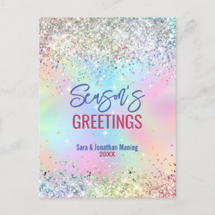 Chic iridescent Einhorn Glitzer Weihnachten neues  Postkarte