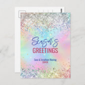 Chic iridescent Einhorn Glitzer Weihnachten neues Postkarte (Vorne/Hinten)