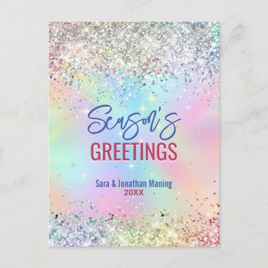 Chic iridescent Einhorn Glitzer Weihnachten neues Postkarte (Vorderseite)
