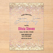 Chic iridescent gold Imitats Glitzer Geburtstag Acryleinladungen (Vorderseite)