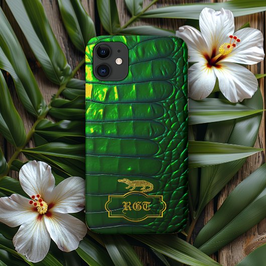 Chic Iridescent Green Imitats Krokodile Mit Monogr Case-Mate iPhone Hülle