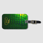 Chic Iridescent Green Imitats Krokodile Mit Monogr Gepäckanhänger (Vorderseite (Horizontal))