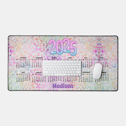 Chic iridescent Leopard Print 2025 Kalender Schreibtischunterlage (Tastatur & Maus)