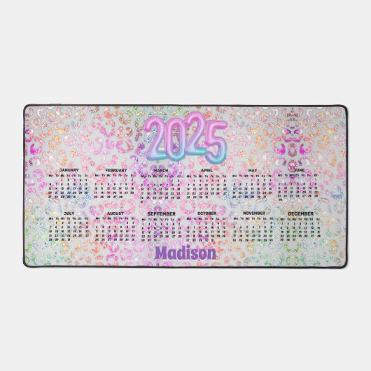 Chic iridescent Leopard Print 2025 Kalender Schreibtischunterlage (Vorderseite)