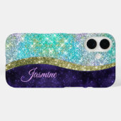 Chic iridescent lila Blue Imitats Glitzer Monogram Case-Mate iPhone Hülle (Rückseite (Horizontal))