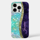Chic iridescent lila Blue Imitats Glitzer Monogram Case-Mate iPhone Hülle (Rückseite)