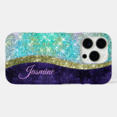 Chic iridescent lila Blue Imitats Glitzer Monogram Case-Mate iPhone Hülle (Rückseite (Horizontal))