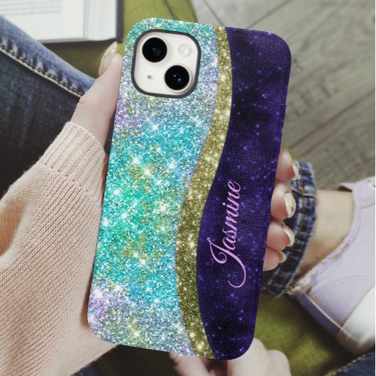 Chic iridescent lila Blue Imitats Glitzer Monogram Case-Mate iPhone Hülle