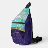 Chic iridescent lila Blue Imitats Glitzer Monogram Crossbody Bag (Rechte Ecke)