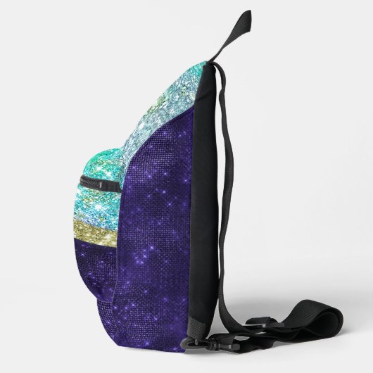 Chic iridescent lila Blue Imitats Glitzer Monogram Crossbody Bag (Rechts)