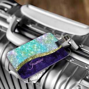 Chic iridescent lila Blue Imitats Glitzer Monogram Gepäckanhänger