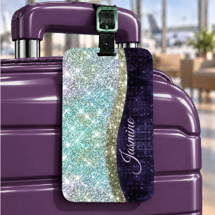 Chic iridescent lila Blue Imitats Glitzer Monogram Gepäckanhänger