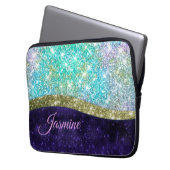 Chic iridescent lila Blue Imitats Glitzer Monogram Laptopschutzhülle (Vorderseite Links)