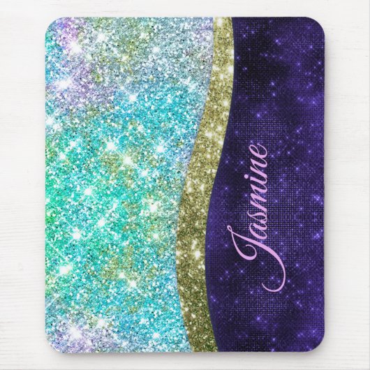 Chic iridescent lila Blue Imitats Glitzer Monogram Mousepad (Vorne)