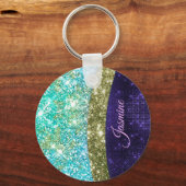 Chic iridescent lila Blue Imitats Glitzer Monogram Schlüsselanhänger (Vorderseite)
