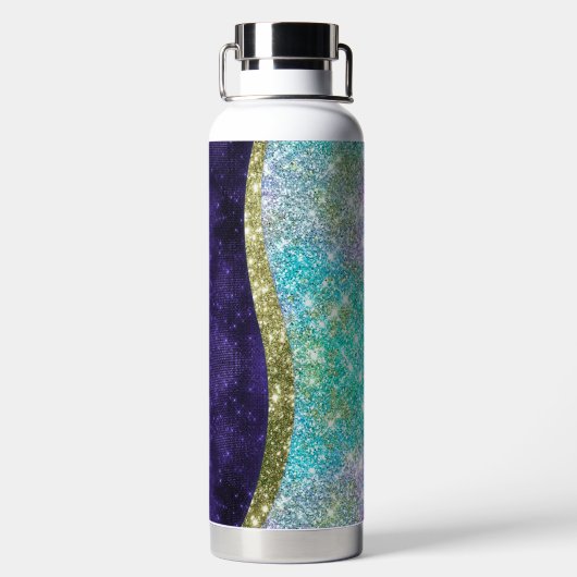 Chic iridescent lila Blue Imitats Glitzer Monogram Trinkflasche (Rückseite)