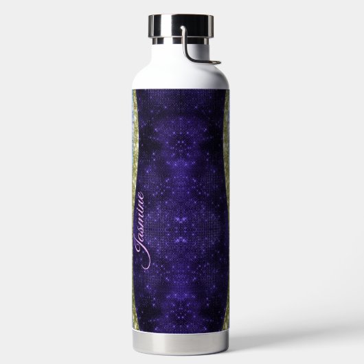 Chic iridescent lila Blue Imitats Glitzer Monogram Trinkflasche (links)