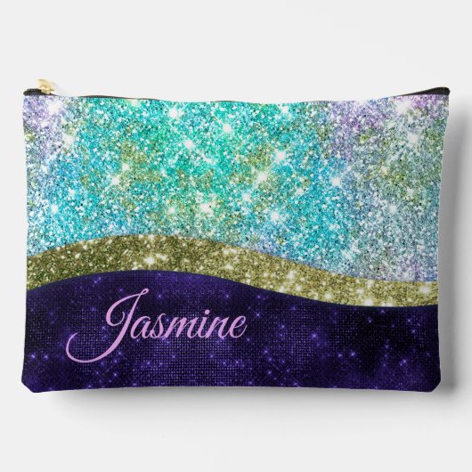 Chic iridescent lila Blue Imitats Glitzer Monogram Zubehörtasche (Vorderseite)