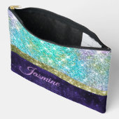 Chic iridescent lila Blue Imitats Glitzer Monogram Zubehörtasche (Offen)