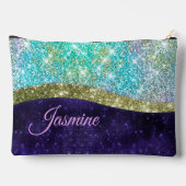 Chic iridescent lila Blue Imitats Glitzer Monogram Zubehörtasche (Rückseite)