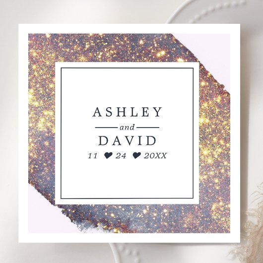 Chic Iridescent Lila Gold Glitzer Hochzeit Serviette