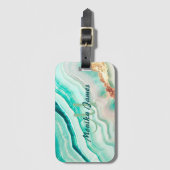 Chic Iridescent Minze Gold Imitate Glitzer Monogra Gepäckanhänger (Vorderseite Vertikal)