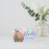 Chic Iridescent Opal Manicurist Artist Nail Studio Visitenkarte (Stehend Vorderseite)