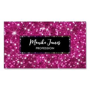 Chic Iridescent Pink Imitats Glitzer Monogram Magnetische Visitenkarte