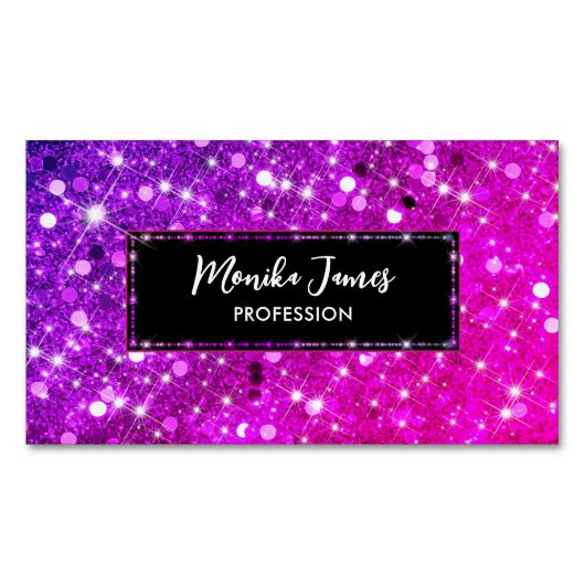 Chic Iridescent Pink Imitats Glitzer Monogram Magnetische Visitenkarte (Vorderseite)