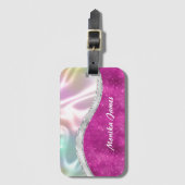 Chic Iridescent Pink Silver Imitats Glitzer Monogr Gepäckanhänger (Vorderseite Vertikal)