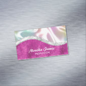Chic Iridescent Pink Silver Imitats Glitzer Monogr Magnetische Visitenkarte (Beispiel)