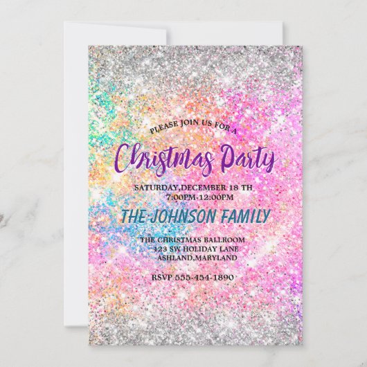 Chic iridescent rosa silberne Imitate Glitzer Weih Einladung (Vorderseite)