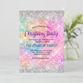 Chic iridescent rosa silberne Imitate Glitzer Weih Einladung (Stehend Vorderseite)